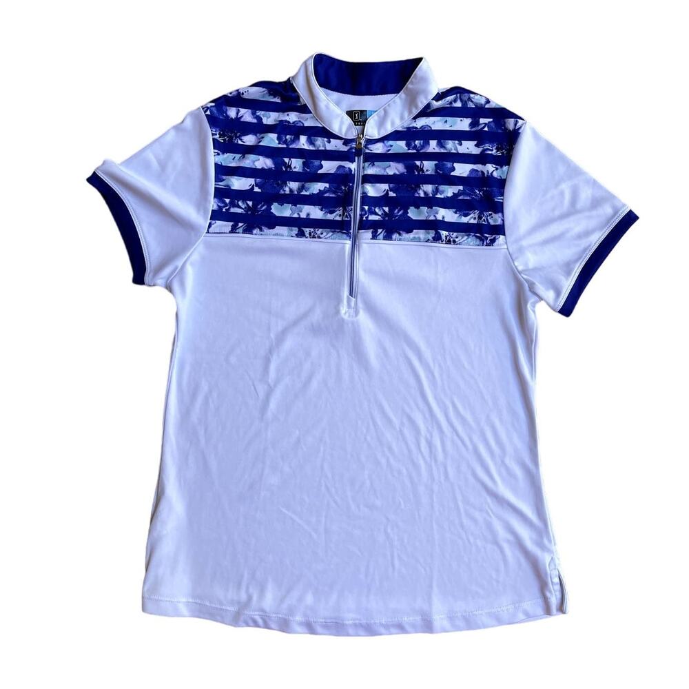 PGA Tour Athletic Zip Collar Golf Short Sleeve Technical Tee Top Blue Medium